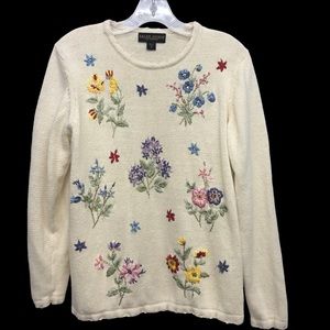 Vintage Salon Studio Haband Lavishly Embroidered Floral Sweater Misses s…